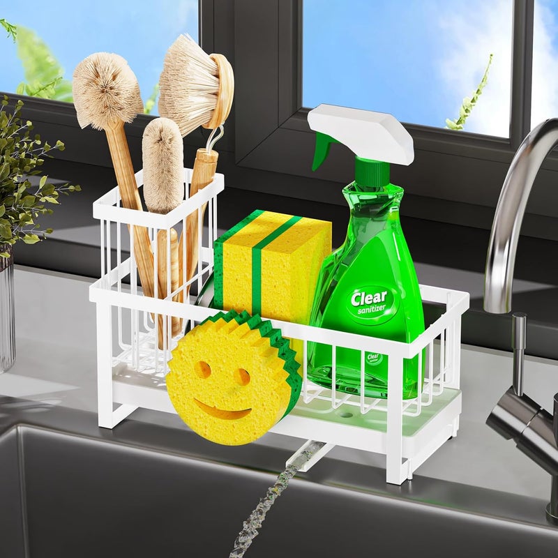 Taugast Sponge Holder for Kitchen Sink,Sink Caddy with Removable Dish Brush Holder,Self-Draining Kitchen Countertop Organizers and Storage Essentials,Soap Dispenser Organize and Home Decor-White - Image 5